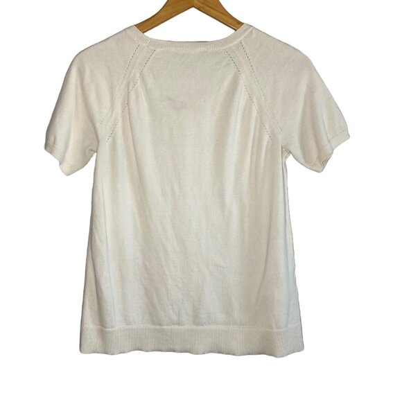 Loft Cream Short Sleeve Crew Neck Sweater Top - Picture 2 of 9